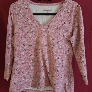 Eddie Bauer Pink Patterned Long Sleeve Top